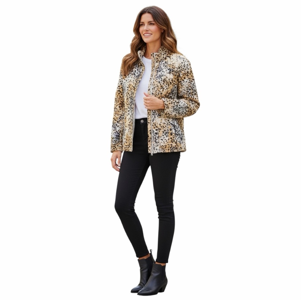 Ruby Rd. Textured Animal-Print Zip Jacket - Gold/Black/White
